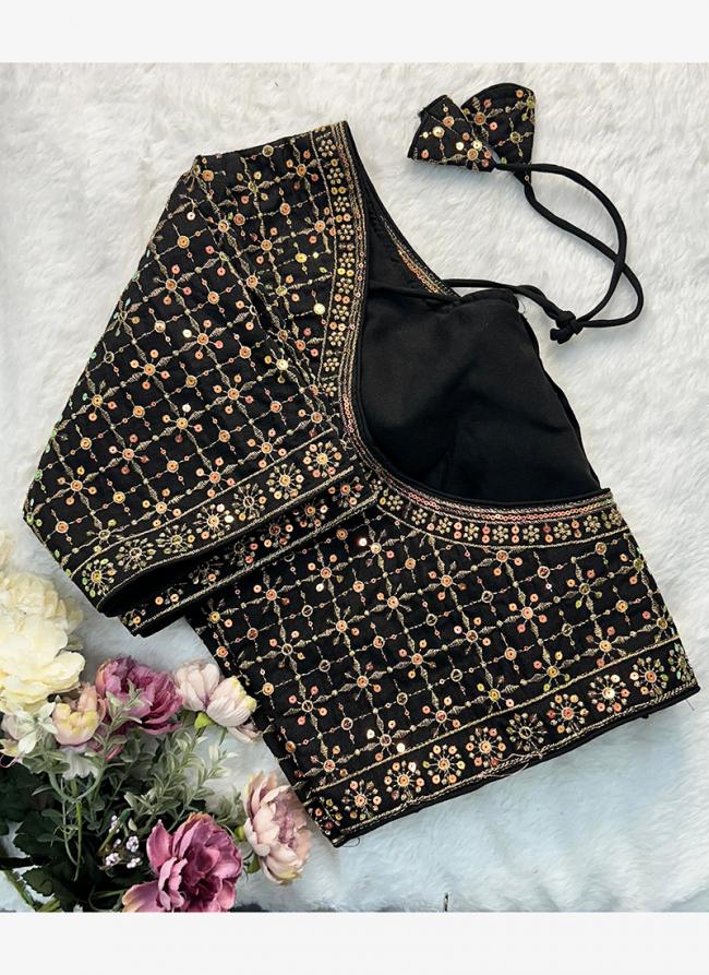 Vichitra Silk Black Wedding Wear Sequins Work Readymade Blouse